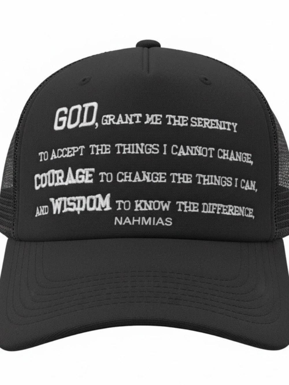 Nahmias Serenity Prayer Foam Trucker Hat Black Mesh Cap Rare New With Tags